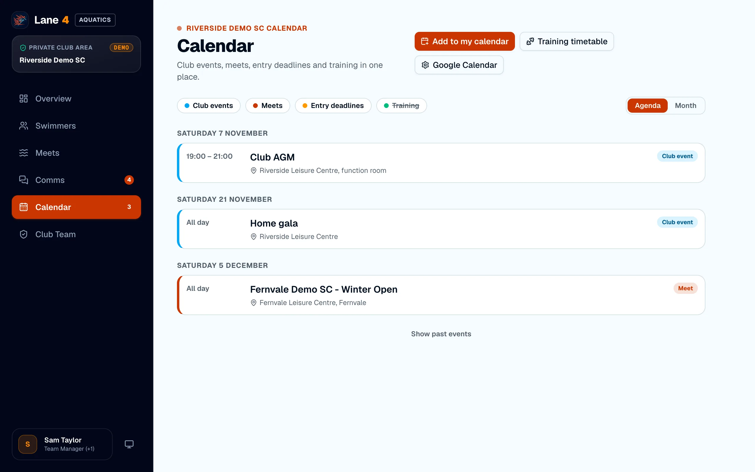 The club calendar