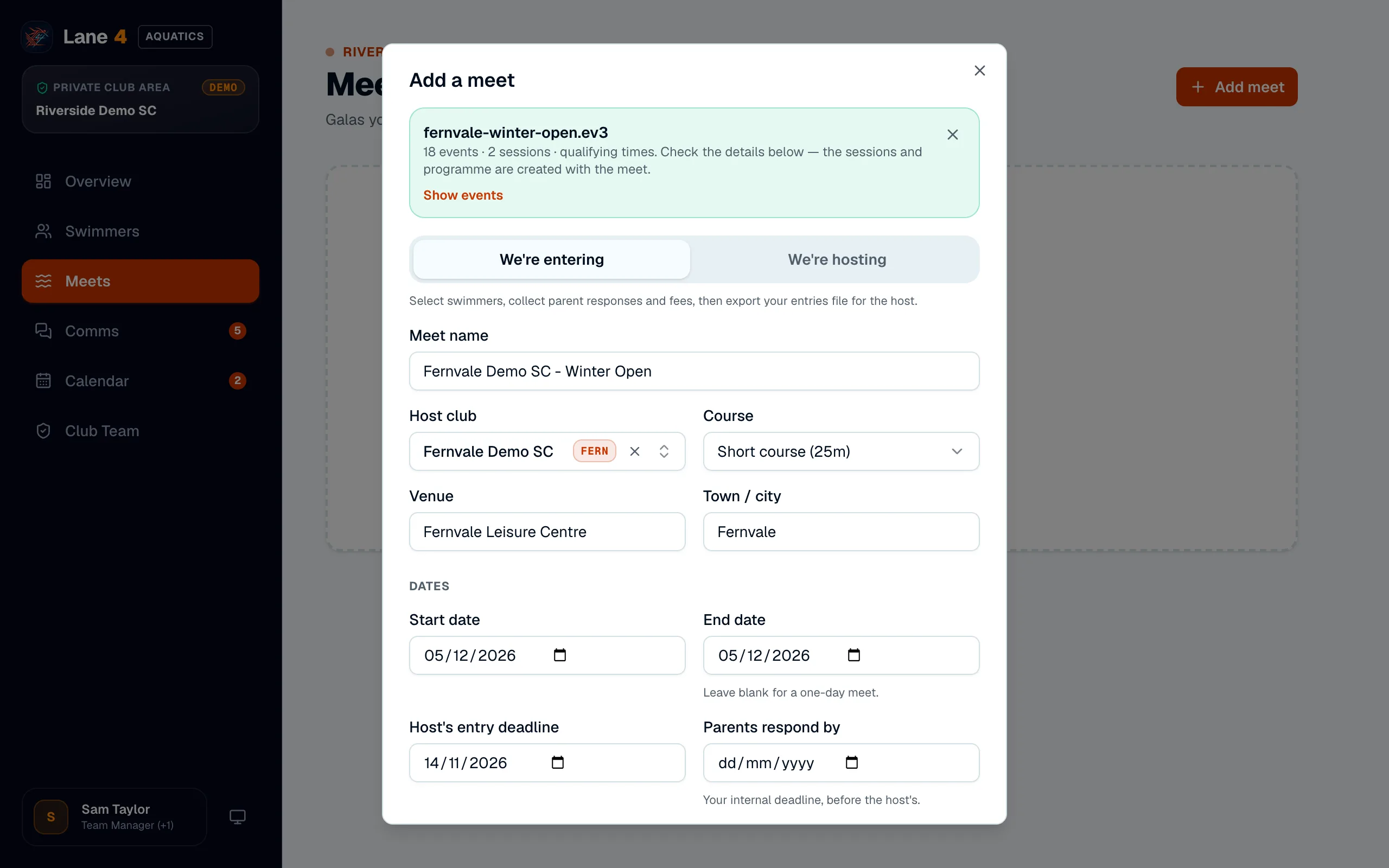 Adding a meet from the host's meet file